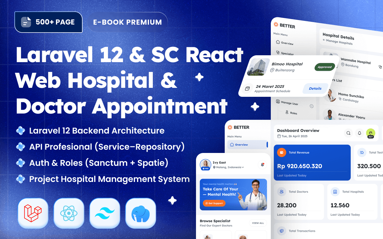 Ebook: Laravel 12 & React - Web Hospital & Doctor Appointment Thumbnail